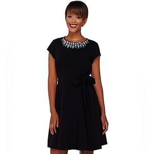 Isaac Mizrahi Live! Special Edition Scoop Embellished Neckline A-Line Dress